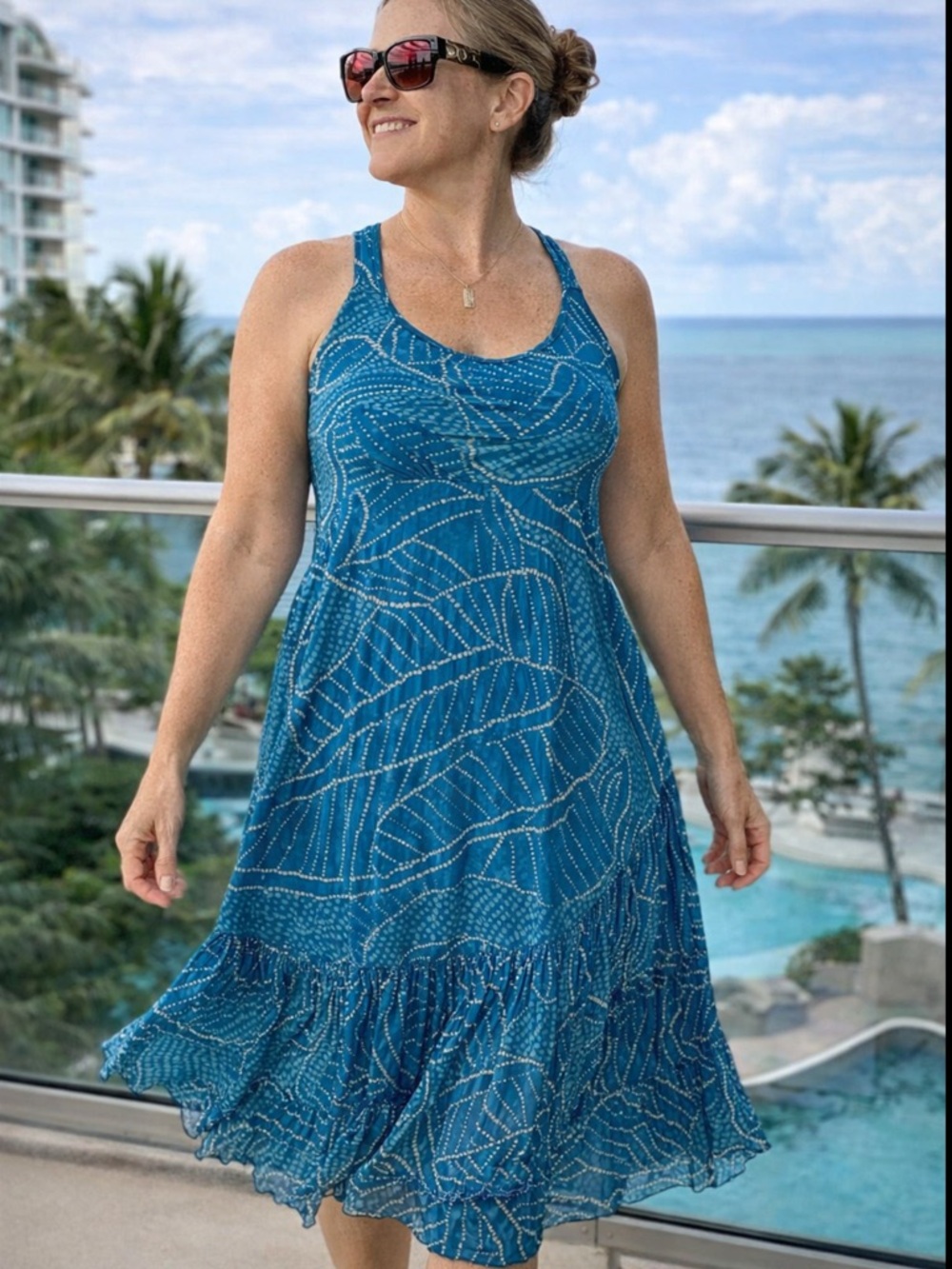 DIANE VON FURSTENBERG DVF SILK MIDI DRESS BLUE WHITE PRINT SZ 10